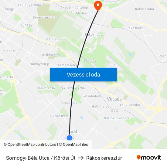 Somogyi Béla Utca / Kőrösi Út to Rákoskeresztúr map