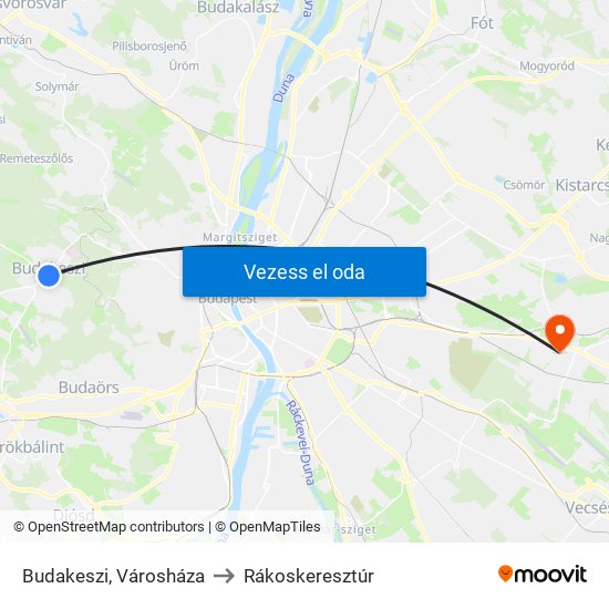 Budakeszi, Városháza to Rákoskeresztúr map