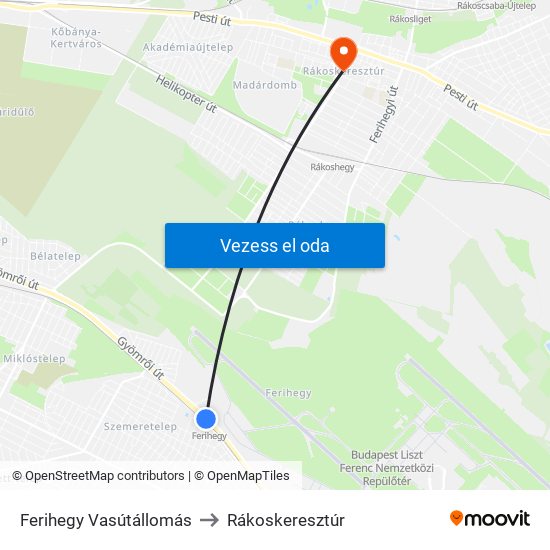 Ferihegy Vasútállomás to Rákoskeresztúr map