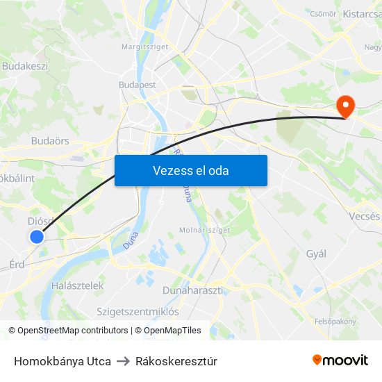 Homokbánya Utca to Rákoskeresztúr map