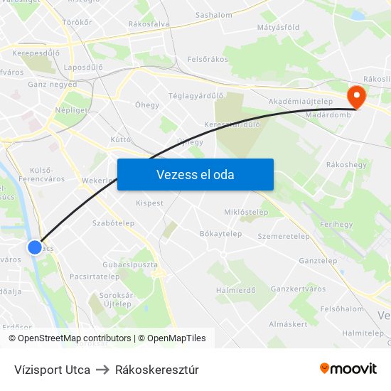 Vízisport Utca to Rákoskeresztúr map