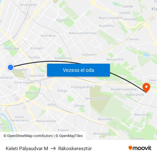 Keleti Pályaudvar M to Rákoskeresztúr map