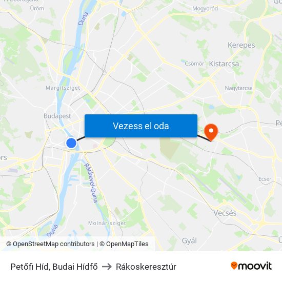 Petőfi Híd, Budai Hídfő to Rákoskeresztúr map