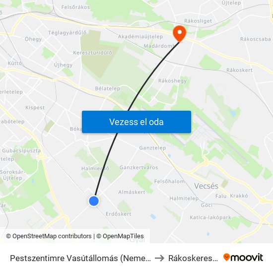 Pestszentimre Vasútállomás (Nemes Utca) to Rákoskeresztúr map