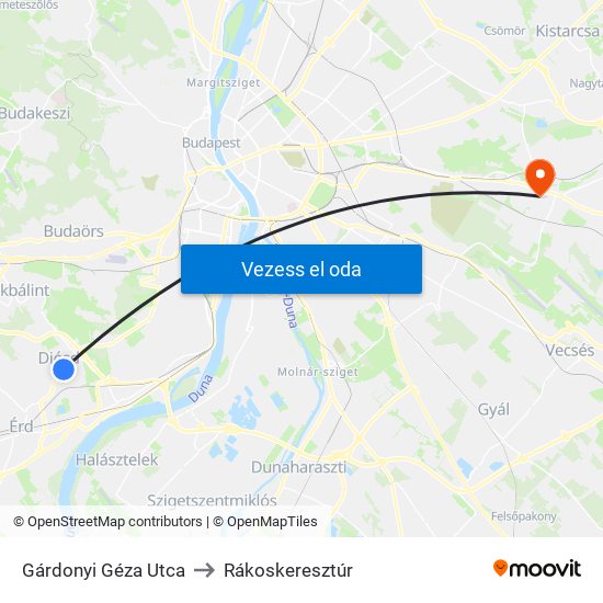 Gárdonyi Géza Utca to Rákoskeresztúr map