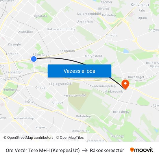 Örs Vezér Tere M+H (Kerepesi Út) to Rákoskeresztúr map