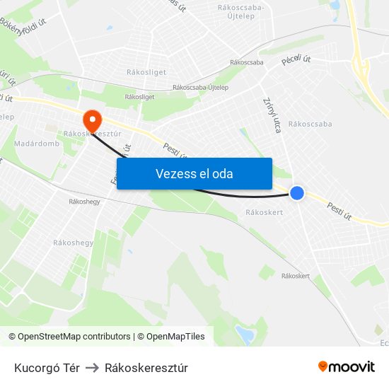 Kucorgó Tér to Rákoskeresztúr map