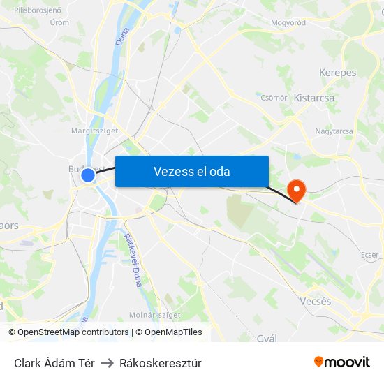 Clark Ádám Tér to Rákoskeresztúr map