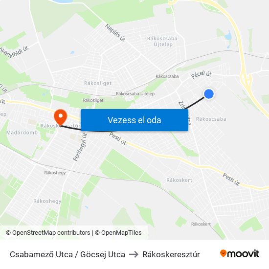Csabamező Utca / Göcsej Utca to Rákoskeresztúr map