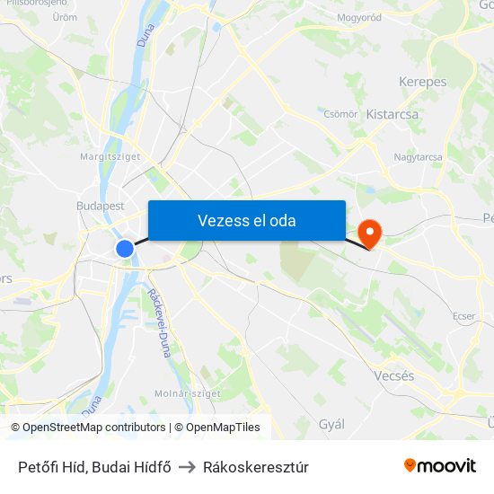 Petőfi Híd, Budai Hídfő to Rákoskeresztúr map
