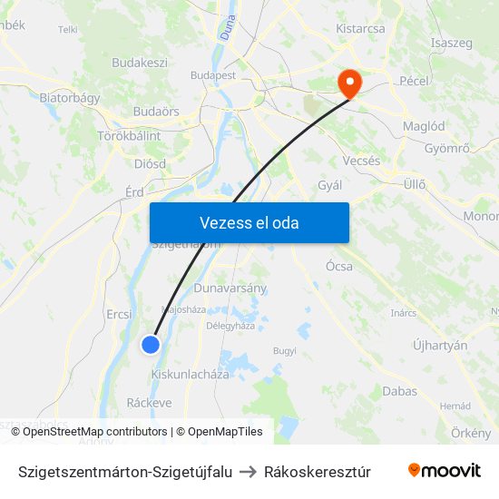 Szigetszentmárton-Szigetújfalu to Rákoskeresztúr map