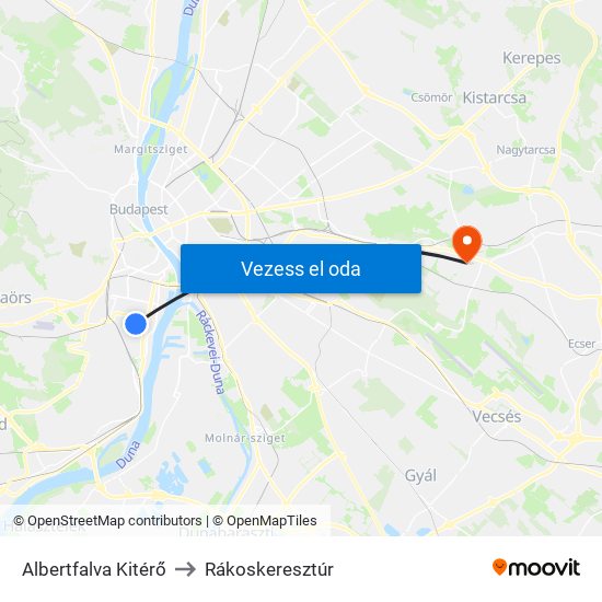 Albertfalva Kitérő to Rákoskeresztúr map
