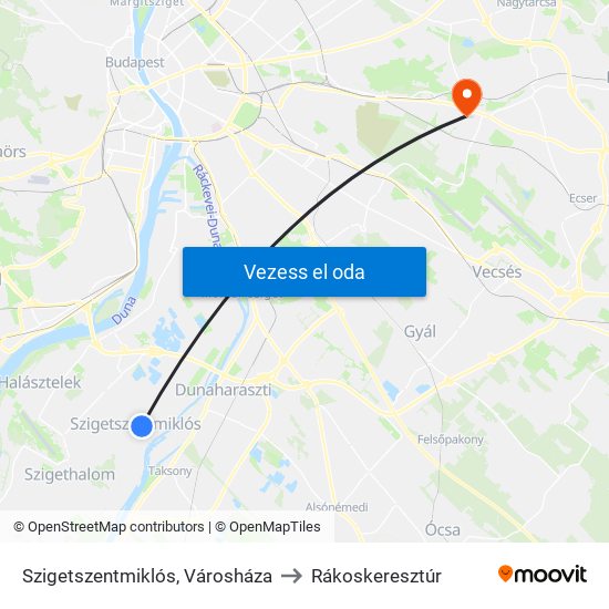 Szigetszentmiklós, Városháza to Rákoskeresztúr map