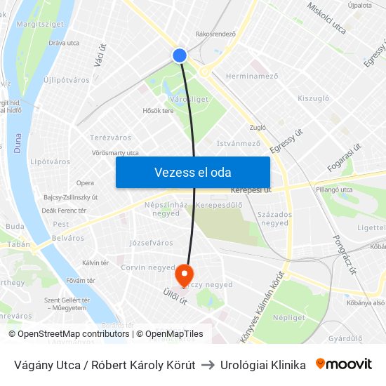 Vágány Utca / Róbert Károly Körút to Urológiai Klinika map