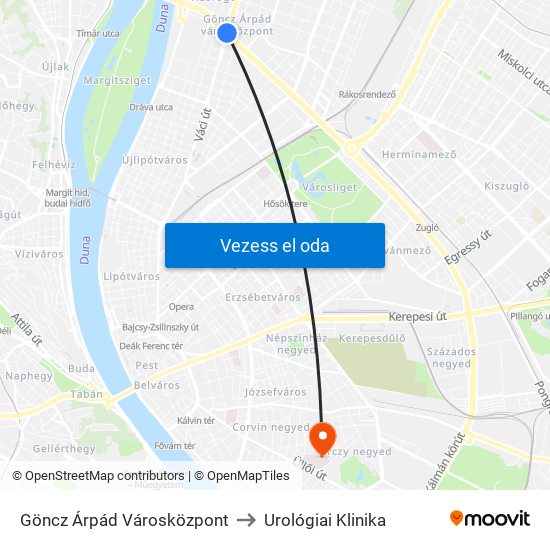 Göncz Árpád Városközpont to Urológiai Klinika map