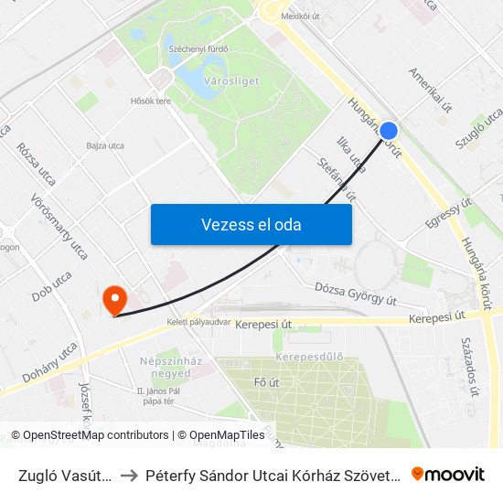 Zugló Vasútállomás to Péterfy Sándor Utcai Kórház Szövetség Utcai Részlege map