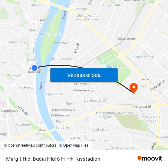 Margit Híd, Budai Hídfő H to Kisstadion map