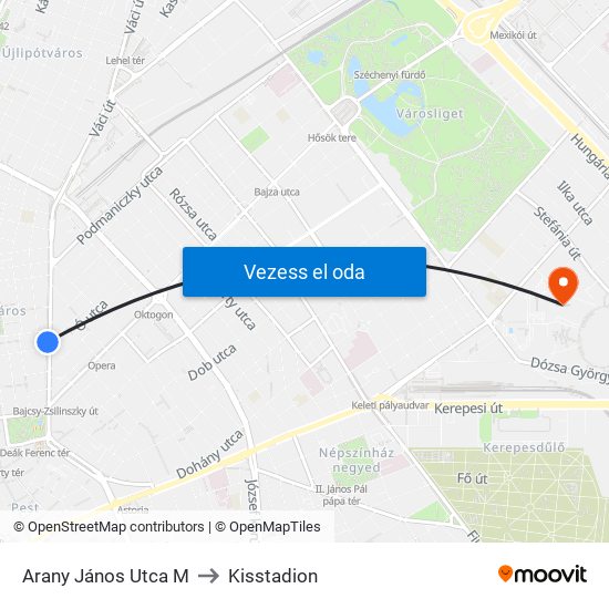 Arany János Utca M to Kisstadion map