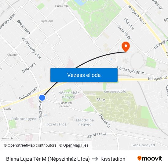 Blaha Lujza Tér M (Népszínház Utca) to Kisstadion map