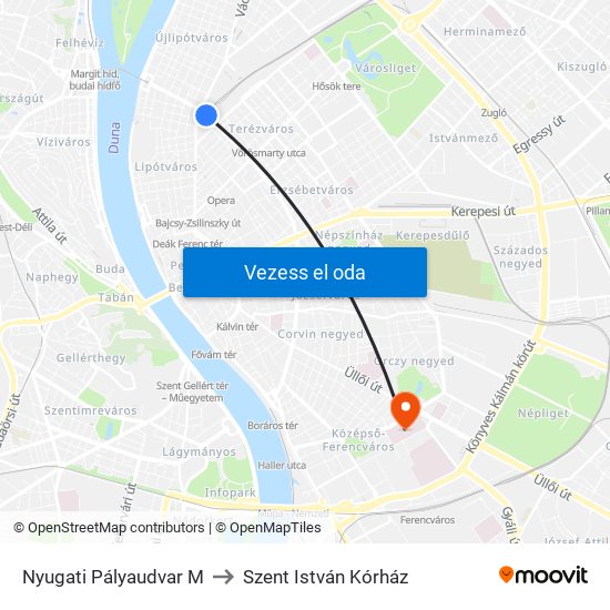 Nyugati Pályaudvar M to Szent István Kórház map