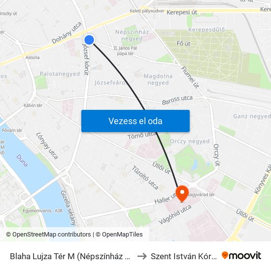 Blaha Lujza Tér M (Népszínház Utca) to Szent István Kórház map