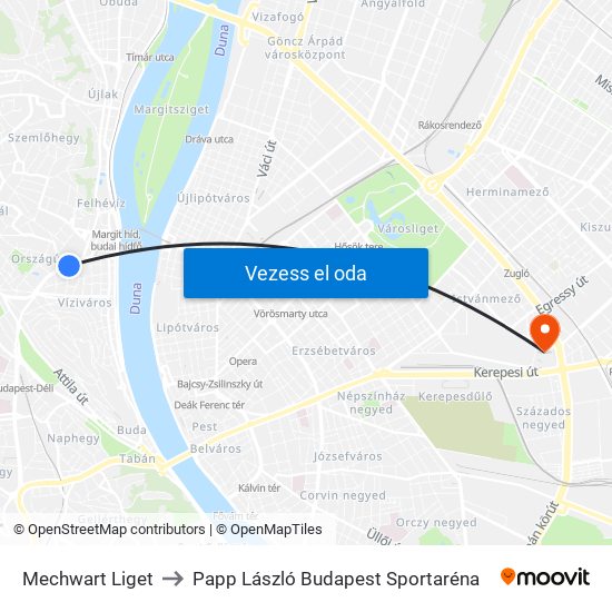 Mechwart Liget to Papp László Budapest Sportaréna map