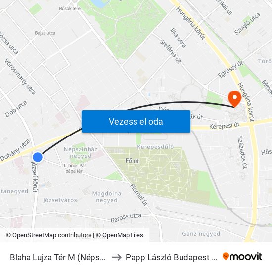 Blaha Lujza Tér M (Népszínház Utca) to Papp László Budapest Sportaréna map