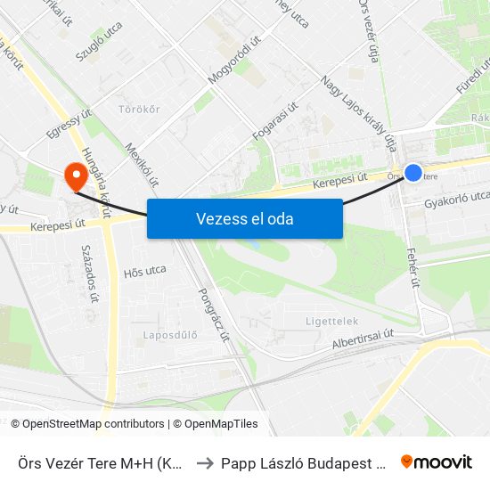 Örs Vezér Tere M+H (Kerepesi Út) to Papp László Budapest Sportaréna map