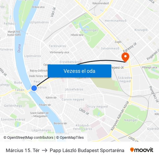 Március 15. Tér to Papp László Budapest Sportaréna map