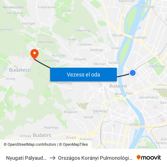 Nyugati Pályaudvar M to Országos Korányi Pulmonológiai Intézet map