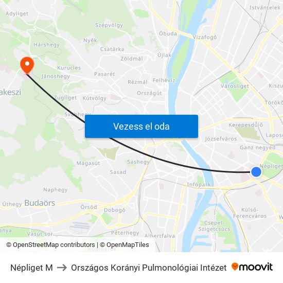 Népliget M to Országos Korányi Pulmonológiai Intézet map