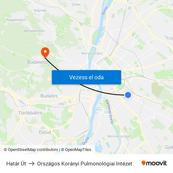 Határ Út to Országos Korányi Pulmonológiai Intézet map