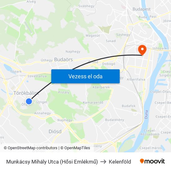 Munkácsy Mihály Utca (Hősi Emlékmű) to Kelenföld map