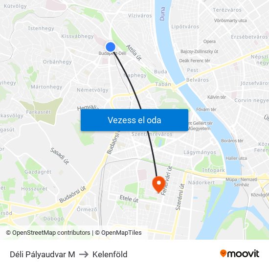 Déli Pályaudvar M to Kelenföld map