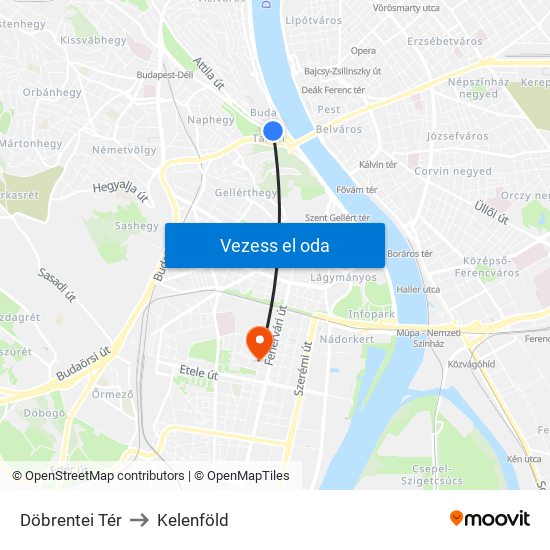 Döbrentei Tér to Kelenföld map