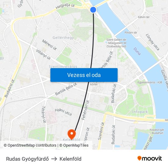 Rudas Gyógyfürdő to Kelenföld map