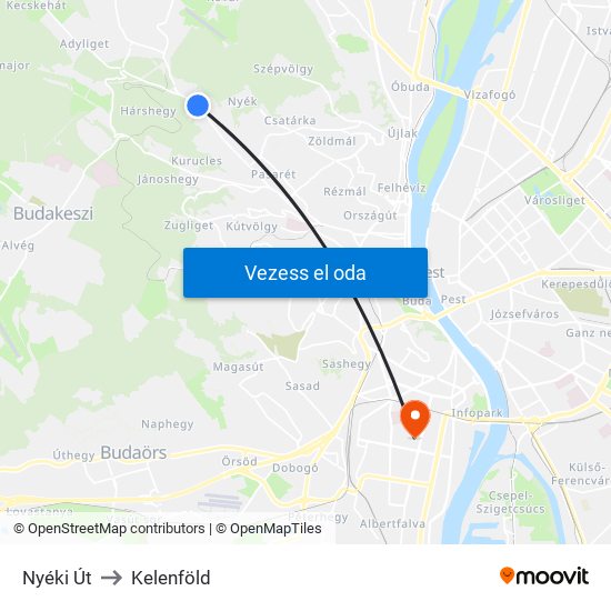 Nyéki Út to Kelenföld map