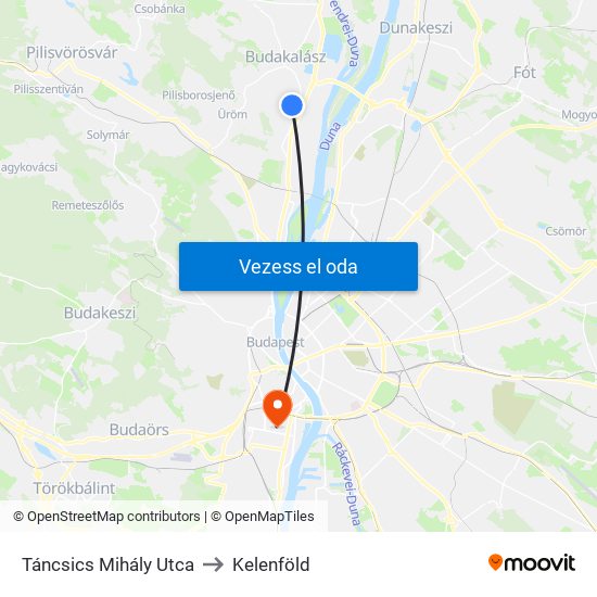 Táncsics Mihály Utca to Kelenföld map
