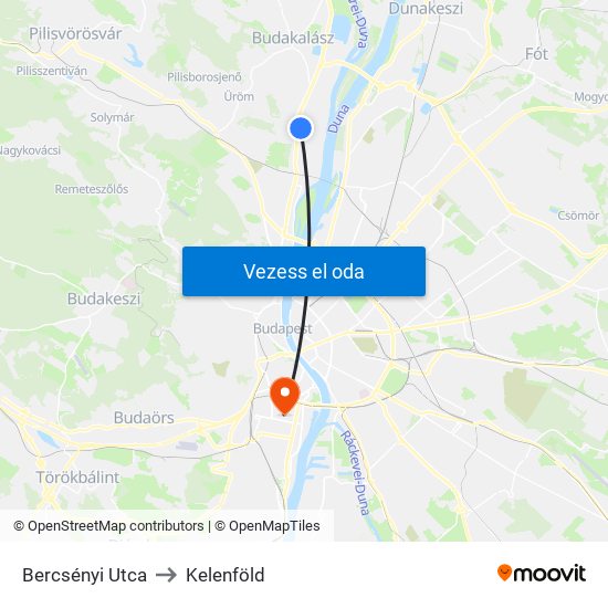 Bercsényi Utca to Kelenföld map