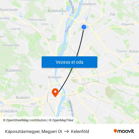 Káposztásmegyer, Megyeri Út to Kelenföld map