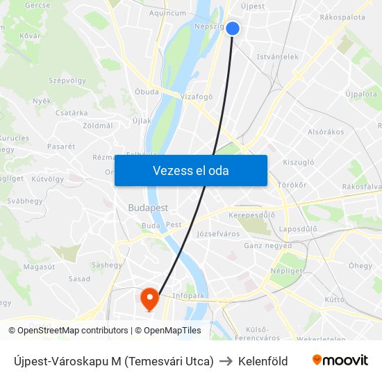 Újpest-Városkapu M (Temesvári Utca) to Kelenföld map