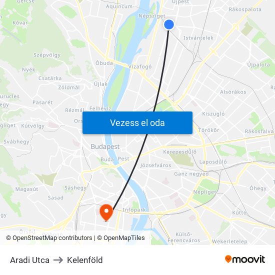 Aradi Utca to Kelenföld map