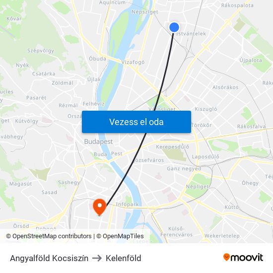 Angyalföld Kocsiszín to Kelenföld map