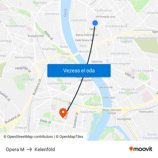 Opera M to Kelenföld map