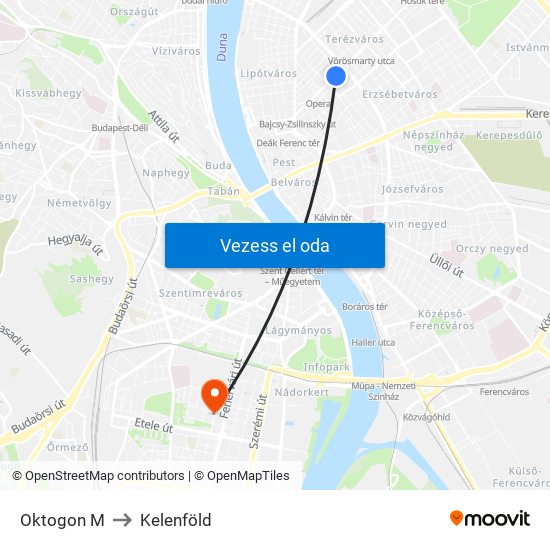 Oktogon M to Kelenföld map