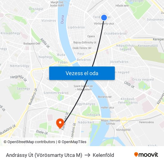 Andrássy Út (Vörösmarty Utca M) to Kelenföld map