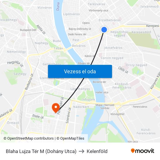 Blaha Lujza Tér M (Dohány Utca) to Kelenföld map