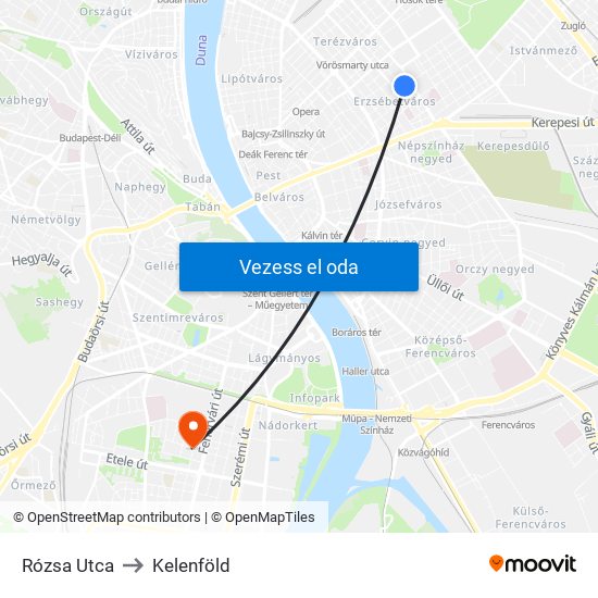 Rózsa Utca to Kelenföld map