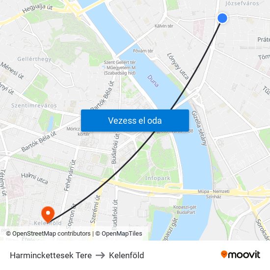 Harminckettesek Tere to Kelenföld map