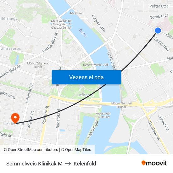 Semmelweis Klinikák M to Kelenföld map